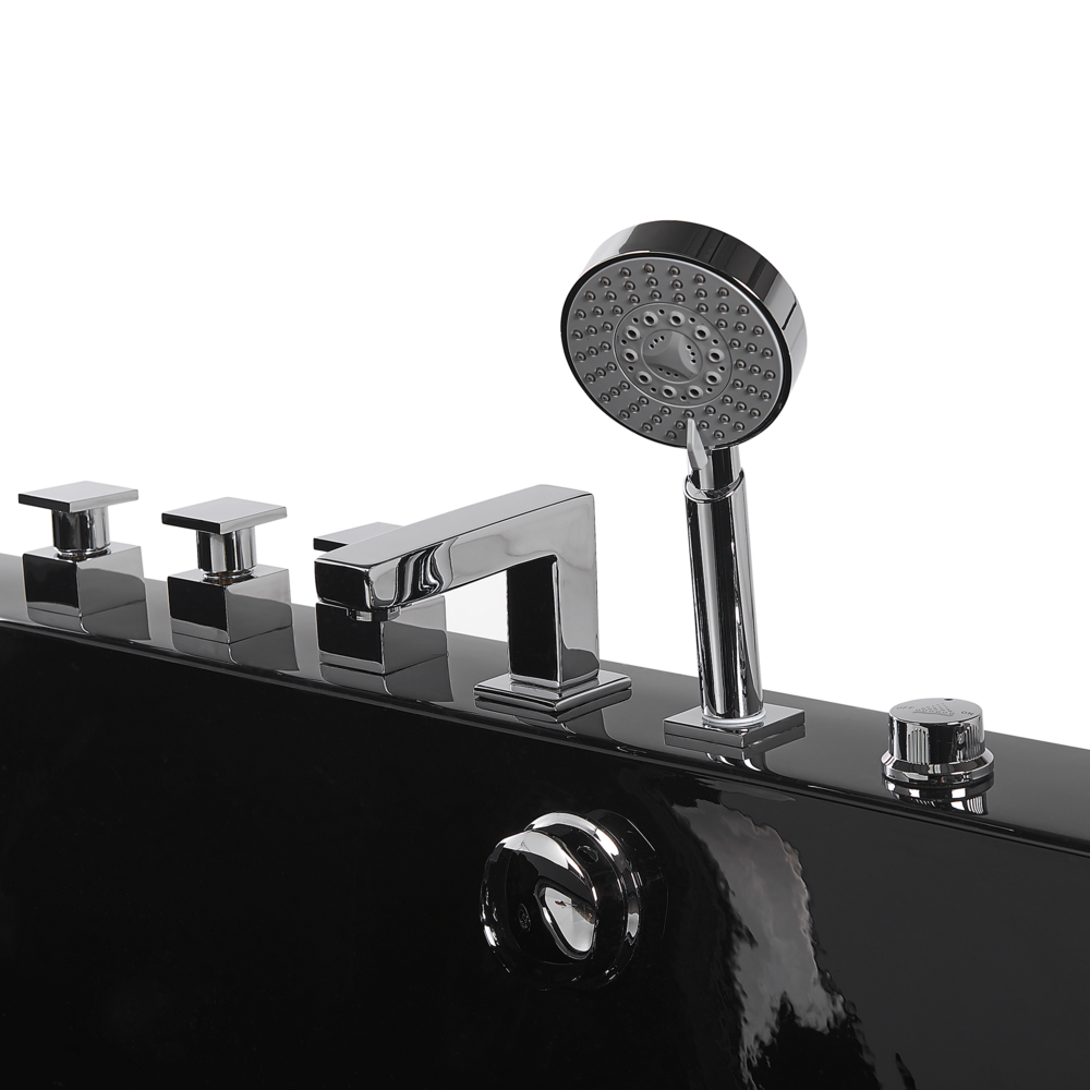 Vasca Idromassaggio Nero Sanitario Vetro Acrilico Frontale Trasparente Luci LED Poggiatesta Massaggio Getti d'Acqua Rettangolare 180 x 80 cm