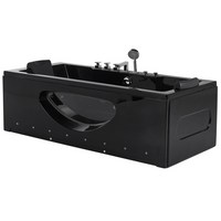 Vasca Idromassaggio Nero Sanitario Vetro Acrilico Frontale Trasparente Luci LED Poggiatesta Massaggio Getti d'Acqua Rettangolare 170 x 80 cm