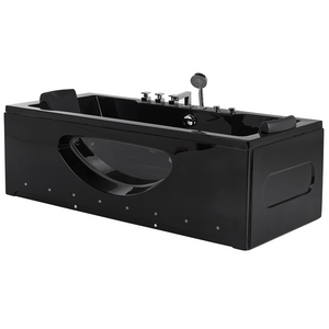 Vasca Idromassaggio Nero Sanitario Vetro Acrilico Frontale Trasparente Luci LED Poggiatesta Massaggio Getti d'Acqua Rettangolare 170 x 80 cm