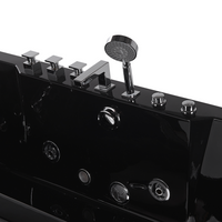 Vasca Idromassaggio Nero Sanitario Vetro Acrilico Frontale Trasparente Luci LED Poggiatesta Massaggio Getti d'Acqua Rettangolare 170 x 80 cm