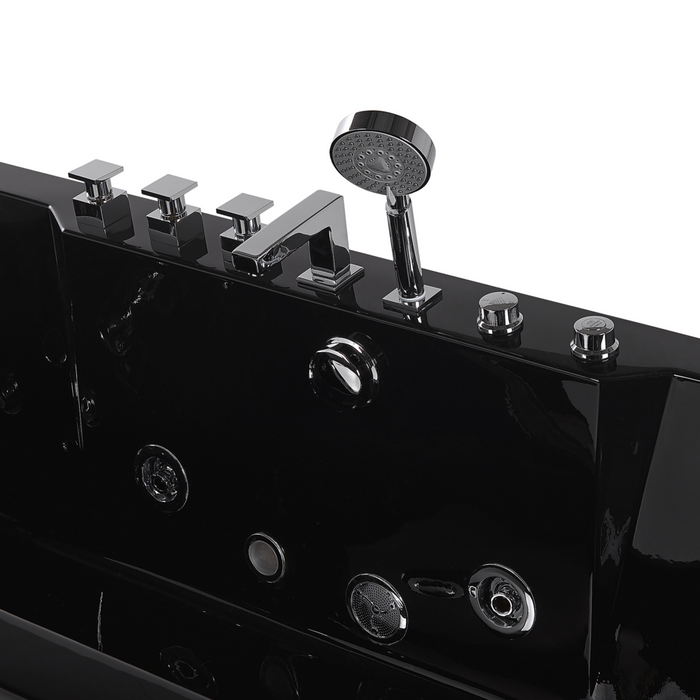 Vasca Idromassaggio Nero Sanitario Vetro Acrilico Frontale Trasparente Luci LED Poggiatesta Massaggio Getti d'Acqua Rettangolare 170 x 80 cm