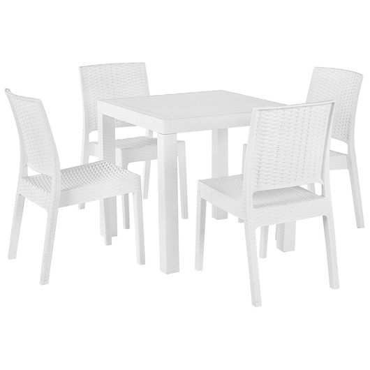 Set da pranzo da giardino Tavolo quadrato bianco 80 x 80 cm 4 sedie impilabili 4 posti minimalista