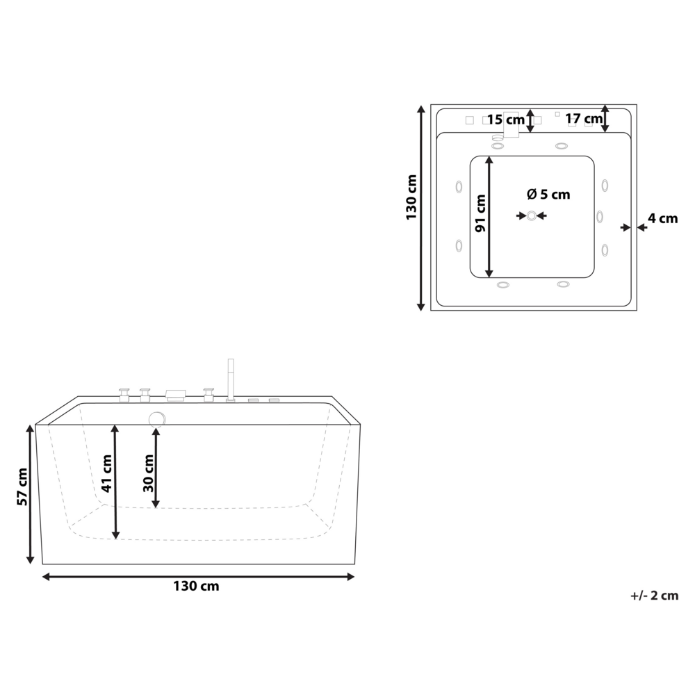 Vasca Idromassaggio Acrilico di colore Bianco Idromassaggio 2 Posti 130 x 130 cm stile moderno