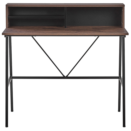 Scrivania Home Office Top in legno scuro 100 x 50 cm Struttura in metallo Nero con ripiani