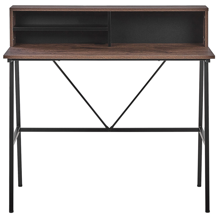 Scrivania Home Office Top in legno scuro 100 x 50 cm Struttura in metallo Nero con ripiani