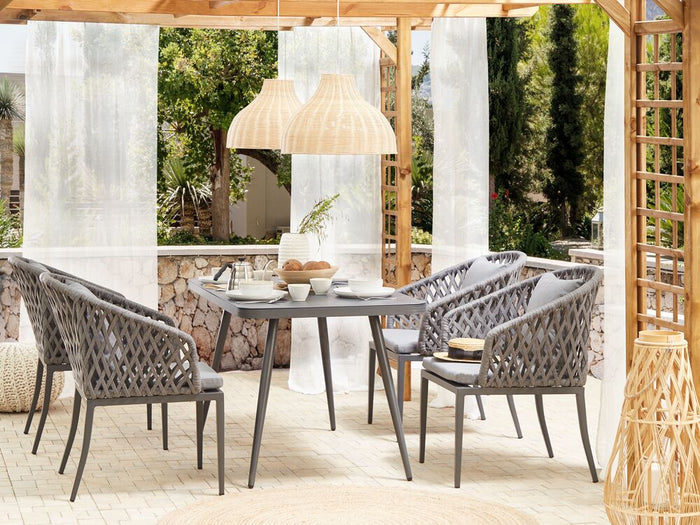 Tavolo da Pranzo da Giardino Grigio Finitura Opaca 140 x 80 cm Alluminio 4 Persone Rettangolare Minimalista Industriale