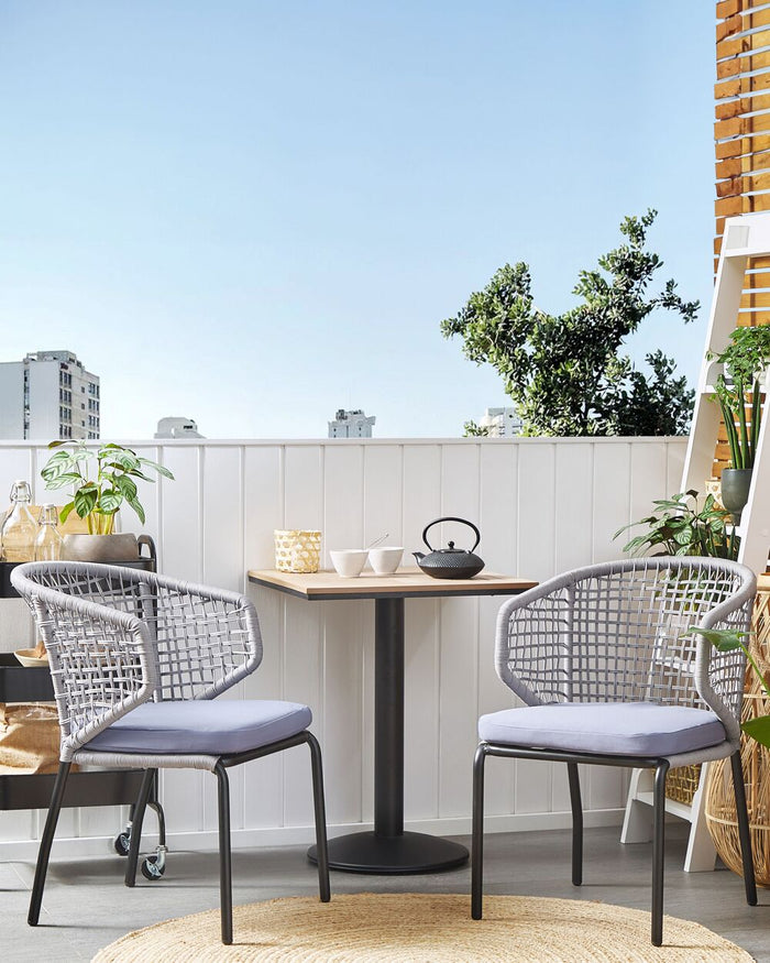 Set di 2 sedie da giardino cuscini grigi struttura in metallo Nero bistrot da esterno