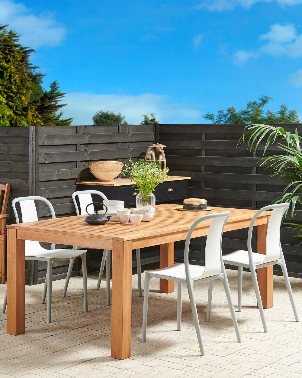 Set di 4 Sedie materiale sintetico da Esterno in Colore Bianco e Grigio giardino patio terrazzo