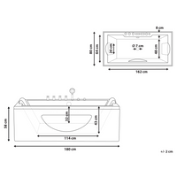 Vasca Idromassaggio Nero Sanitario Vetro Acrilico Frontale Trasparente Luci LED Poggiatesta Massaggio Getti d'Acqua Rettangolare 180 x 80 cm