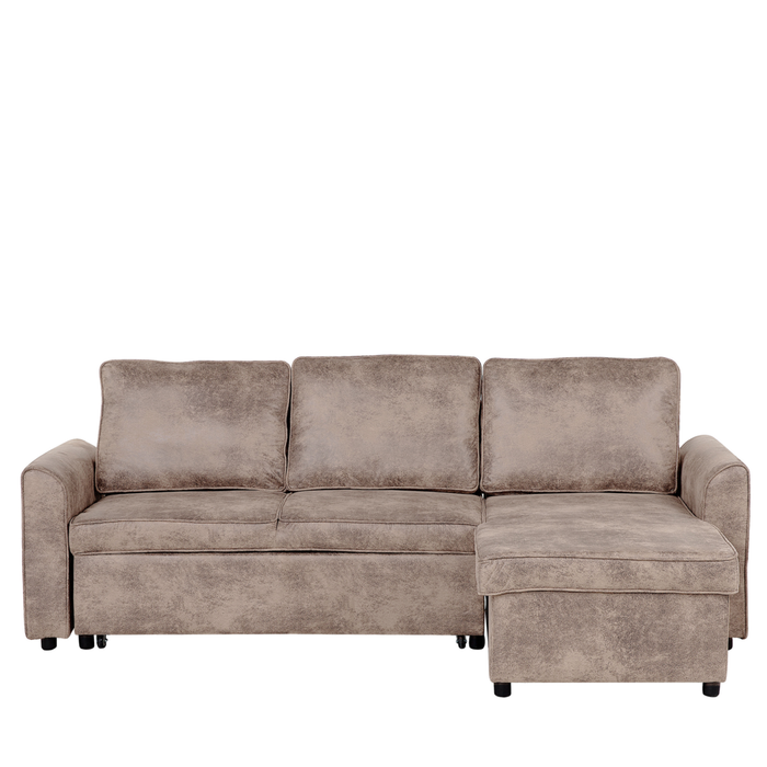 Divano letto ad angolo con orientamento versione sinistra imbottito in ecopelle marrone con letto contenitore