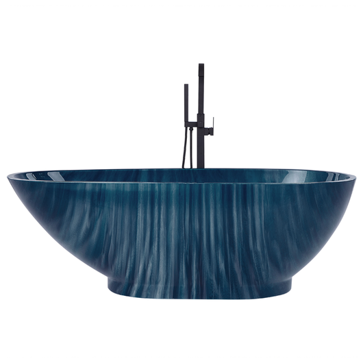 Vasca da bagno freestanding blu navy effetto marmo sanitario acrilico singolo 170 x 80 cm ovale design moderno