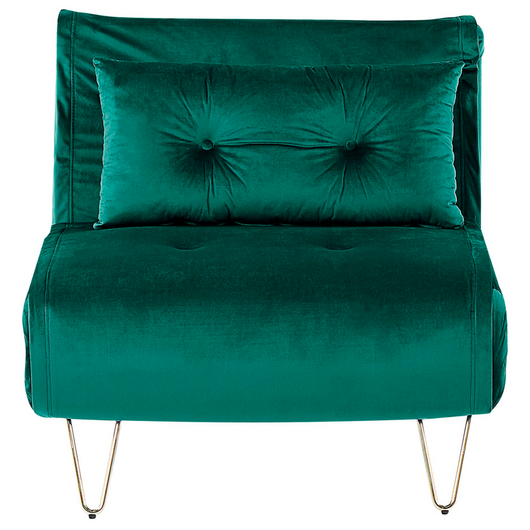 Divano letto piccolo velluto verde scuro 1 posto letto pieghevole senza braccioli con cuscino gambe in metallo dorato glamour