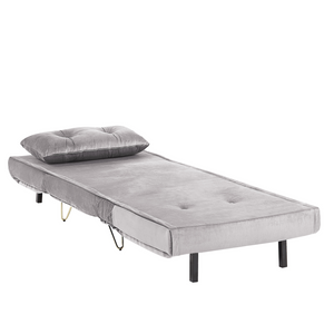 Divano letto piccolo velluto grigio 1 posto letto pieghevole senza braccioli con cuscino gambe in metallo dorato glamour