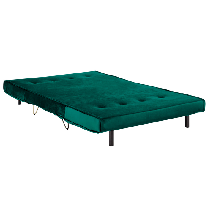 Divano Letto Velluto Verde Scuro 2 Posti Letto Sfoderabile senza braccioli Con 2 Cuscini Gambe In Metallo dorato Glamour