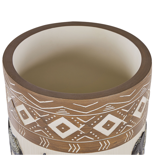 Supporto per piante in magnesio rotondo con base in legno massello rustico con motivo a elefante. Vaso per piante alto