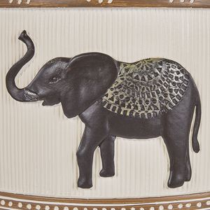 Supporto per piante in magnesio rotondo con base in legno massello rustico con motivo a elefante. Vaso per piante alto