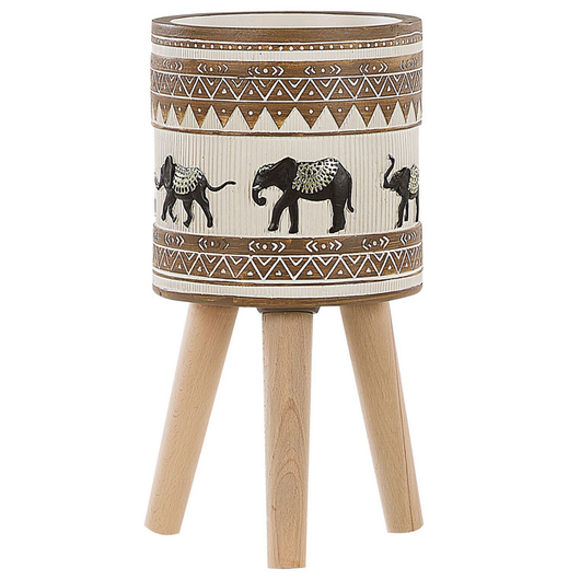 Supporto per piante in magnesio rotondo in legno massello base rustica in stile africano alto vaso per piante