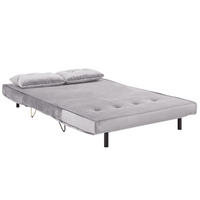 Divano Letto Velluto Grigio 2 Posti Letto Sfoderabile senza braccioli Con 2 Cuscini Gambe In Metallo dorato Glamour
