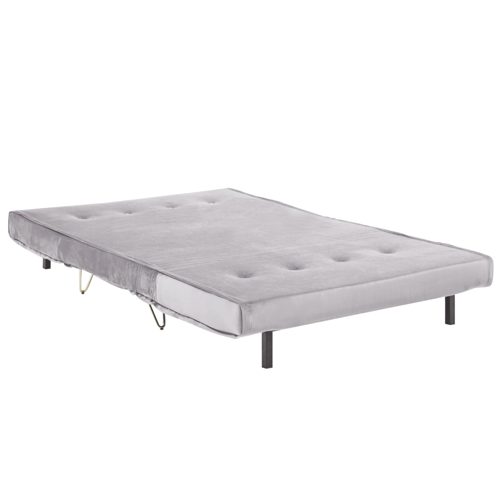 Divano Letto Velluto Grigio 2 Posti Letto Sfoderabile senza braccioli Con 2 Cuscini Gambe In Metallo dorato Glamour