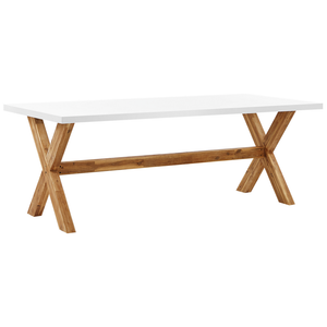 Tavolo da pranzo per esterni in cemento bianco con gambe in legno chiaro acacia 8 persone capacità 200 x 100 cm