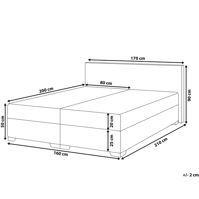 Letto continentale 160 x 200 cm in ecopelle nera con materasso a molle insacchettate