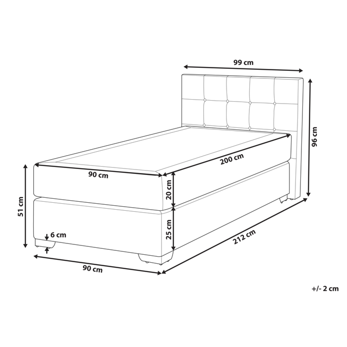 Letto continentale singolo da 90 x 200 in tessuto grigio con materasso contemporaneo