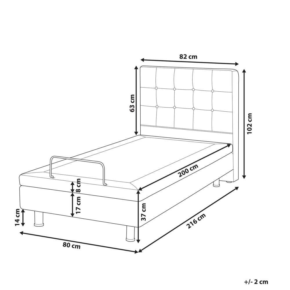 Letto Tessuto Grigio Scuro Elettrico Regolabile con Telecomando 80 x 200 cm