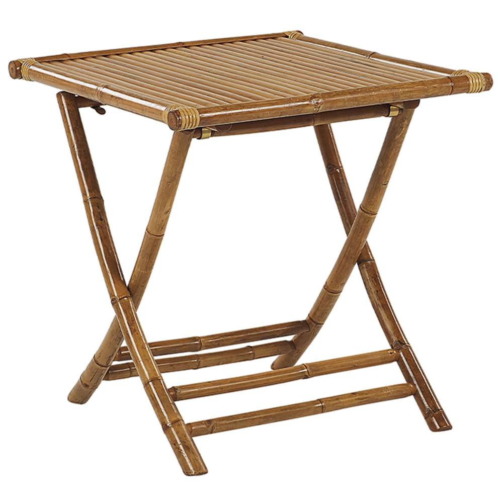 Set Bistro con Tavolino Pieghevole in Legno di Bambù Chiaro e 2 Sedie