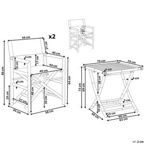 Set Bistro con Tavolino Pieghevole in Legno di Bambù Chiaro e 2 Sedie