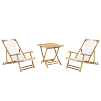 Set Bistro con Tavolino Pieghevole in Legno di Bambù Chiaro e 2 Sdrai
