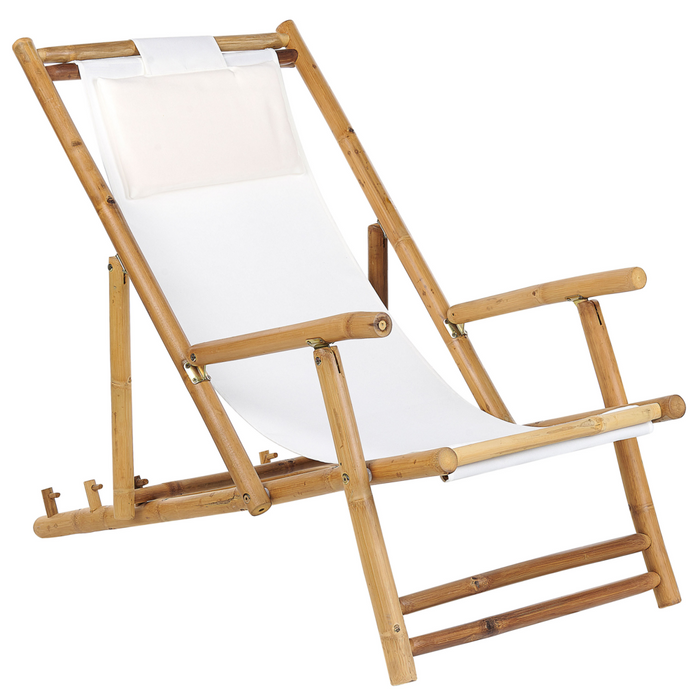 Set Bistro con Tavolino Pieghevole in Legno di Bambù Chiaro e 2 Sdrai