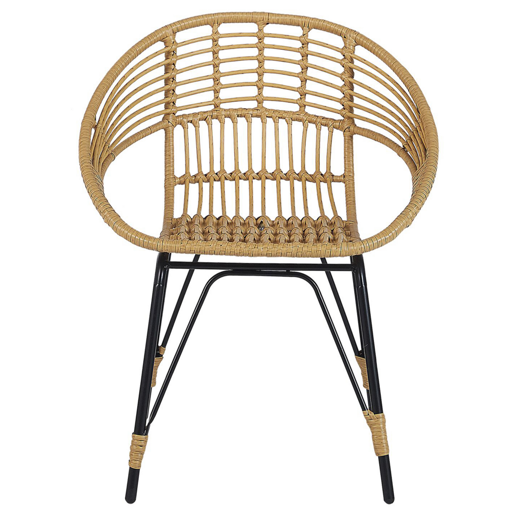 Set Bistro da Esterno in Polirattan e Metallo a 2 Posti con Tavolino color Legno Chiaro e Nero