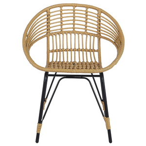 Set Bistro da Esterno in Polirattan e Metallo a 2 Posti con Tavolino color Legno Chiaro e Nero