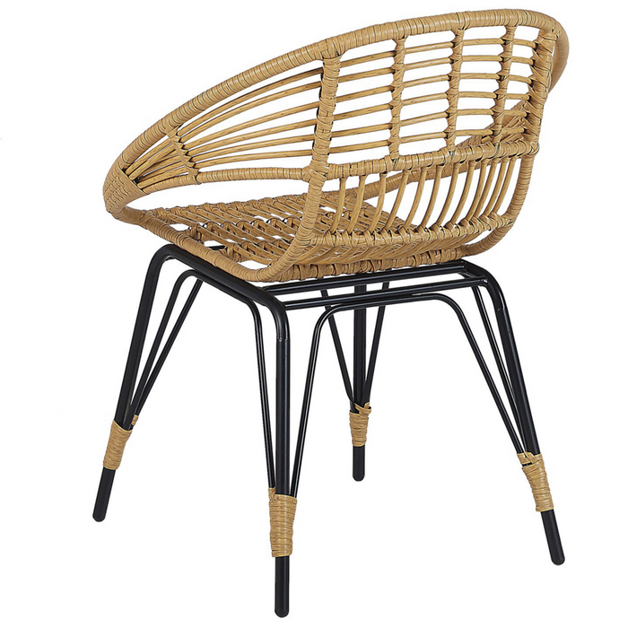 Set Bistro da Esterno in Polirattan e Metallo a 2 Posti con Tavolino color Legno Chiaro e Nero