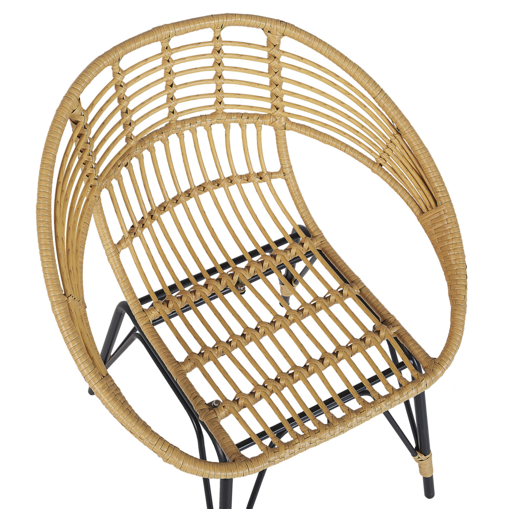 Set Bistro da Esterno in Polirattan e Metallo a 2 Posti con Tavolino color Legno Chiaro e Nero