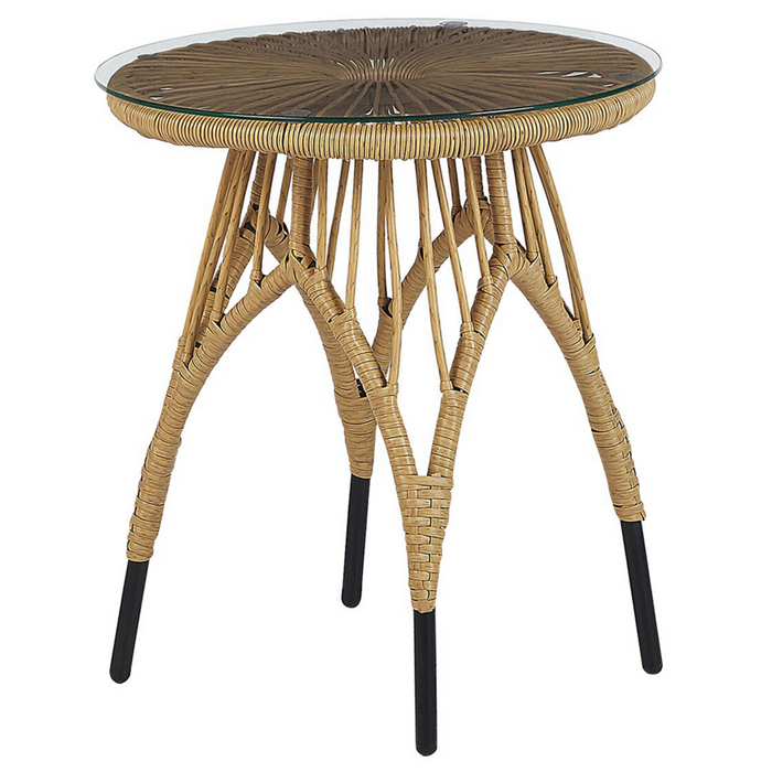 Set Bistro da Esterno in Polirattan e Metallo a 2 Posti con Tavolino color Legno Chiaro e Nero