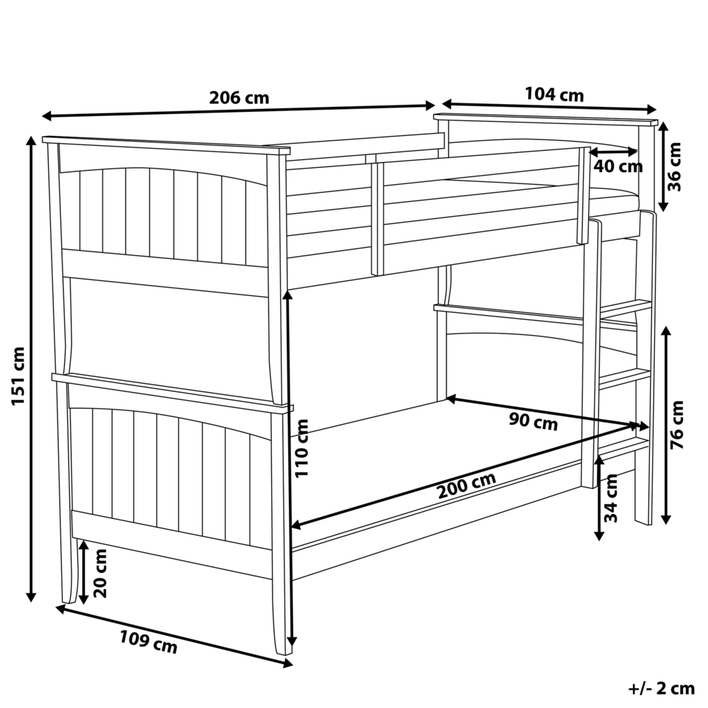 Letto a castello letto doppio in legno di pino bianco singola misura 90 x 200 per bambini in cameretta