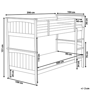 Letto a castello letto doppio in legno di pino bianco singola misura 90 x 200 per bambini in cameretta