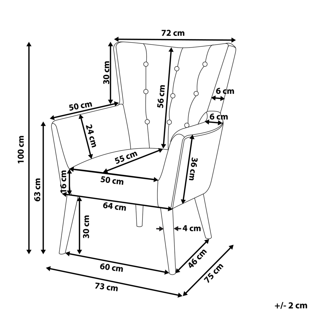 Poltrona Rivestimento In Tessuto Grigio Con Bottoni Gambe In Legno Stile Retrò