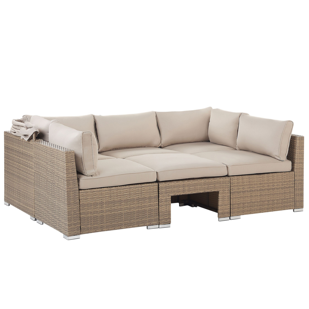 Lounge Set da Giardino con Copertura a 5 Posti in Rattan Beige