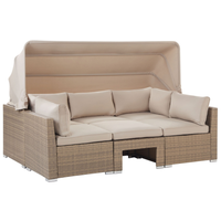 Lounge Set da Giardino con Copertura a 5 Posti in Rattan Beige
