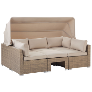 Lounge Set da Giardino con Copertura a 5 Posti in Rattan Beige