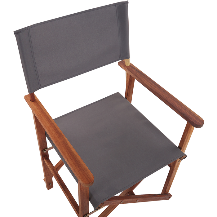 Set di 2 Sedie da Regista in Legno Scuro di Acacia colore Grigio Pieghevoli funzionali