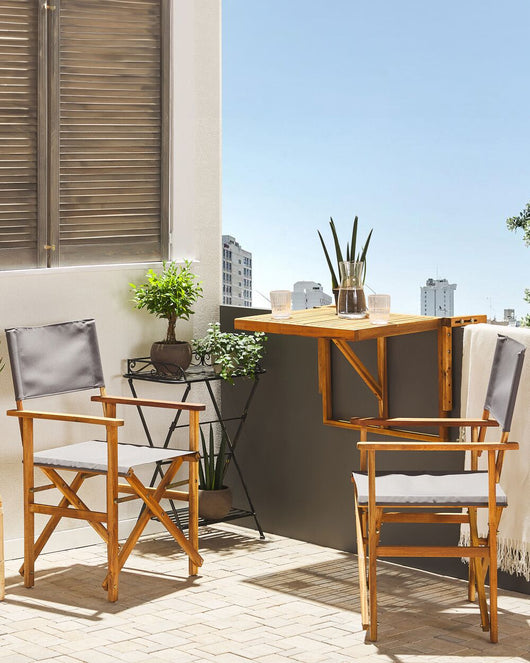 Set di 2 Sedie da Regista in Legno Chiaro di Acacia e Grigio Pieghevoli