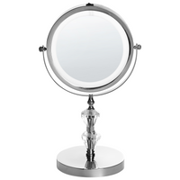 Specchio da tavolo illuminato in metallo argentato Ã¸ 20 cm con luci LED d'ingrandimento bifacciali