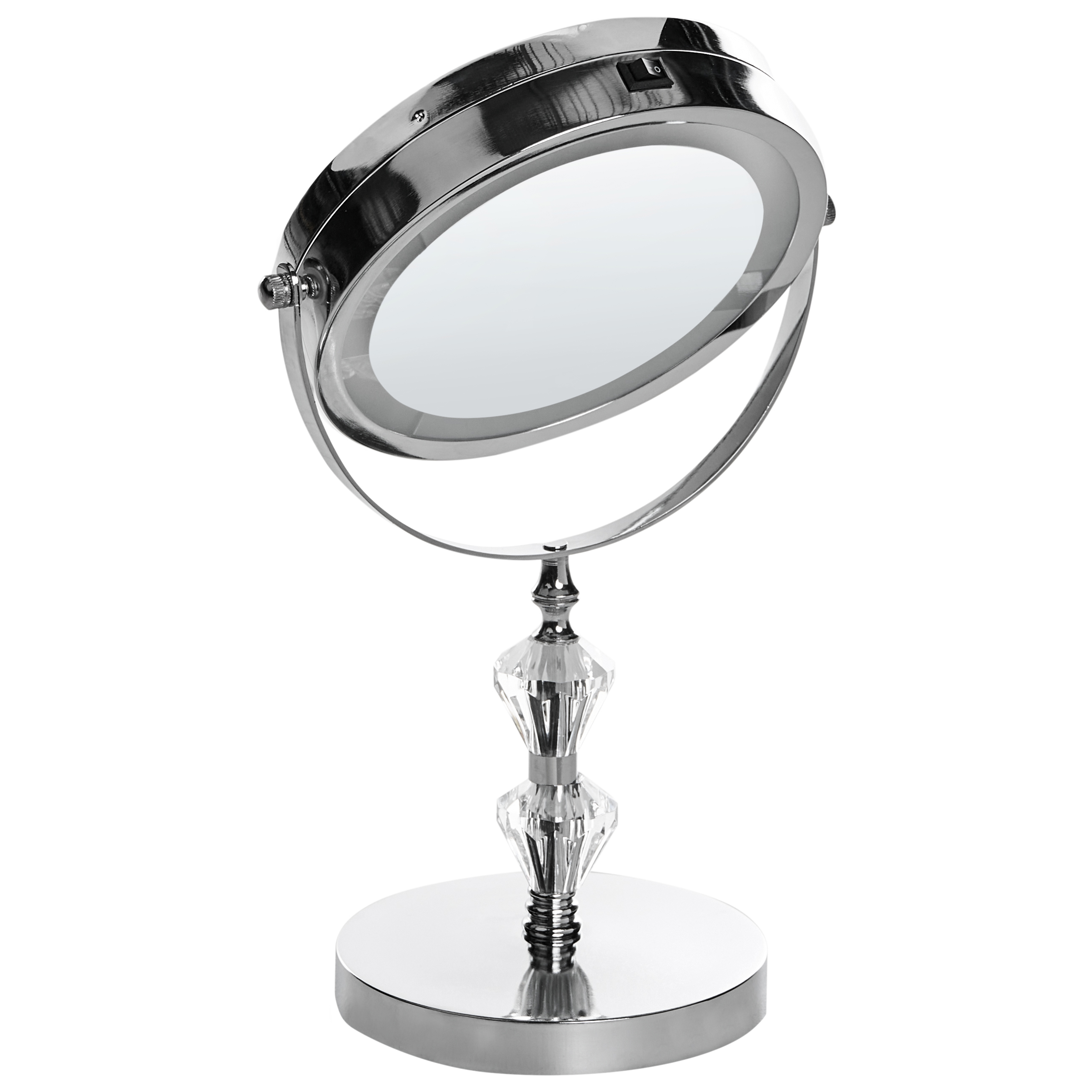 Specchio da tavolo illuminato in metallo argentato Ã¸ 20 cm con luci LED d'ingrandimento bifacciali