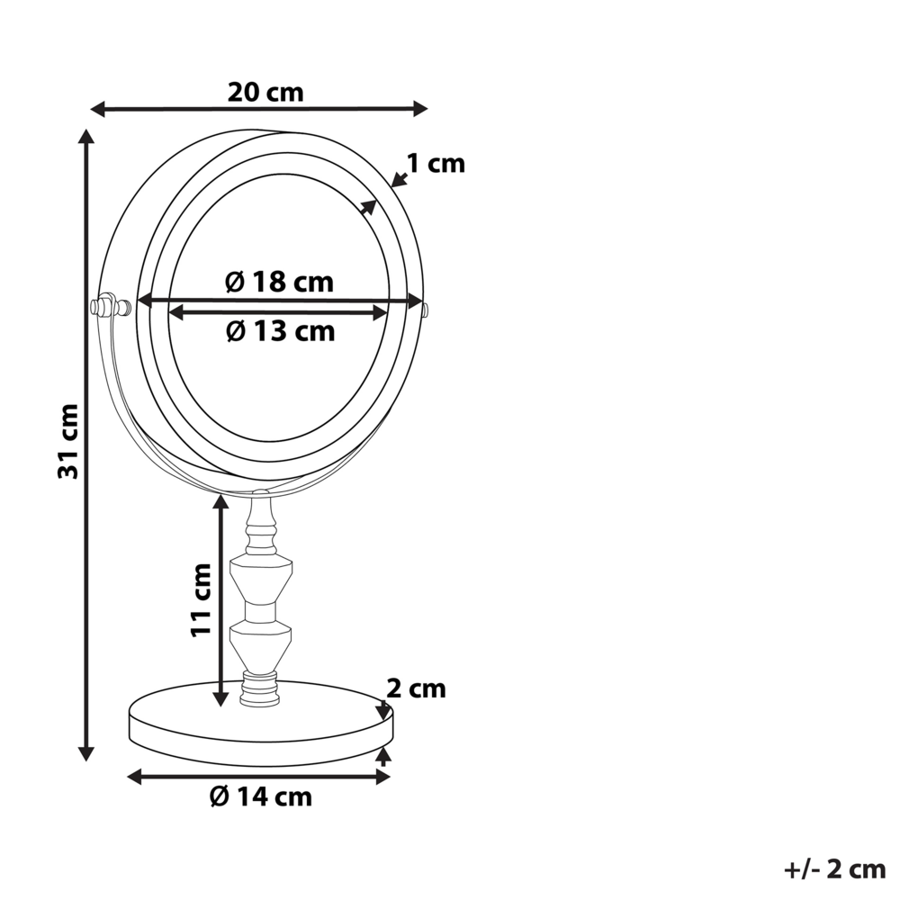 Specchio da tavolo illuminato in metallo argentato Ã¸ 20 cm con luci LED d'ingrandimento bifacciali