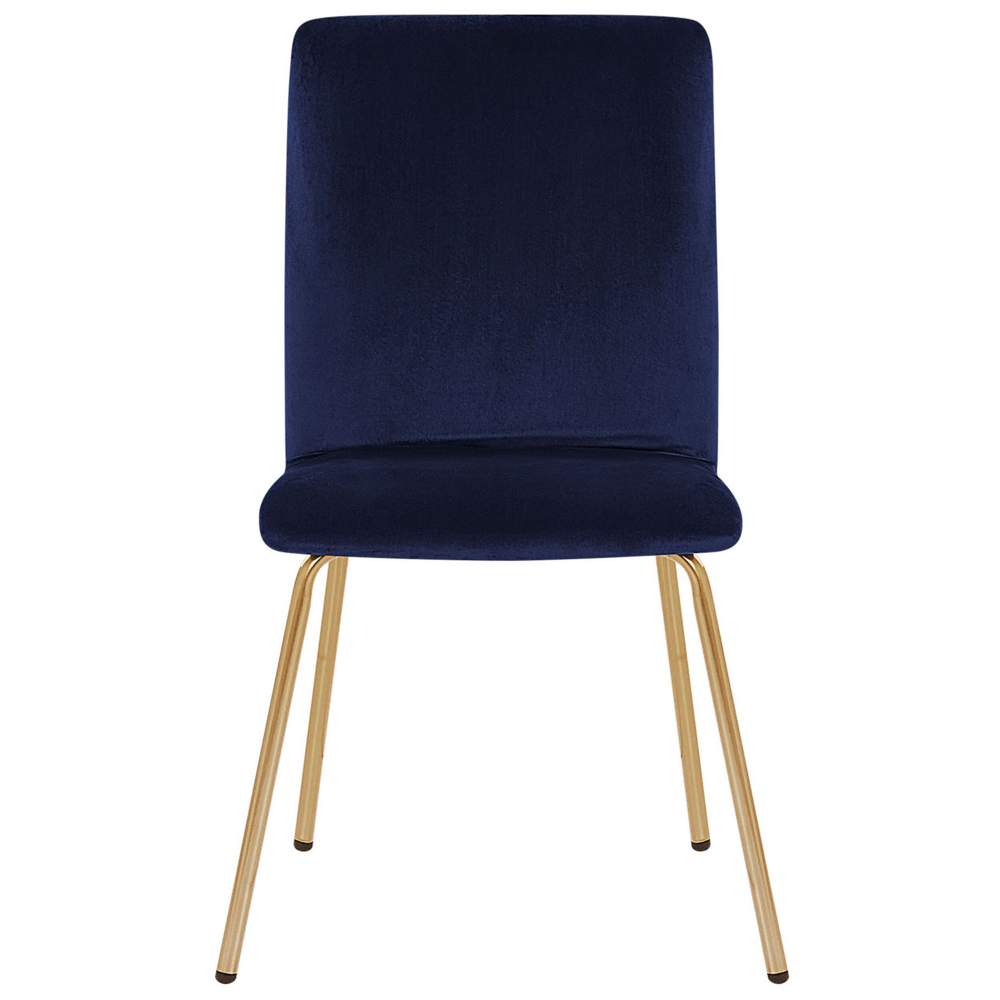 Set di 2 Sedie da Pranzo Velluto Blu Gambe in Metallo dorato senza braccioli Retro Glam