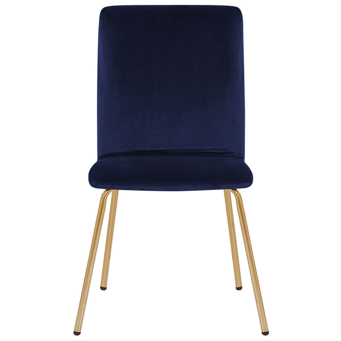 Set di 2 Sedie da Pranzo Velluto Blu Gambe in Metallo dorato senza braccioli Retro Glam