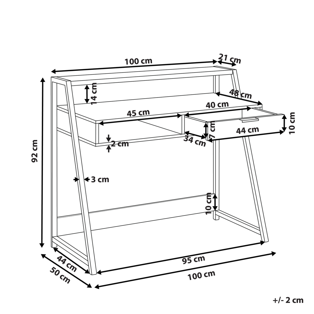 Scrivania da Ufficio in Legno Chiaro e Nero 100 x 46 cm Cassetto Scaffale Scandinavo